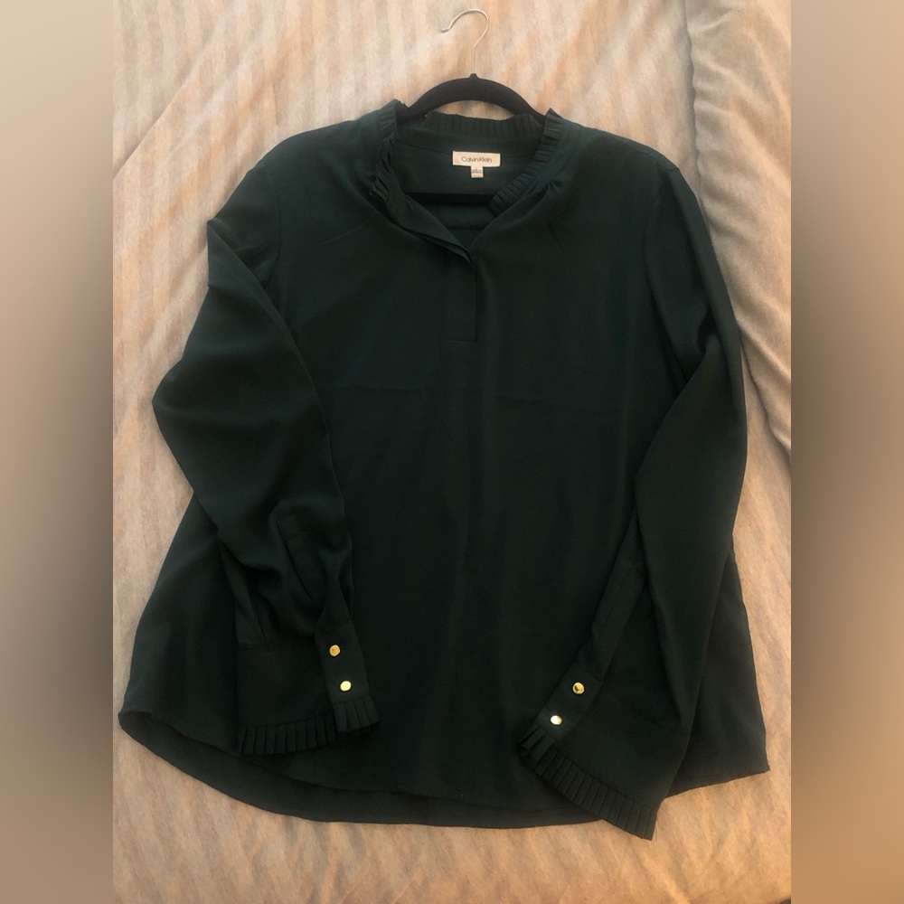 Dark green Calvin Klein matte silk blouse